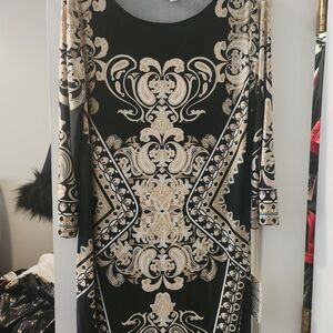 Haani Black Dress with Cream Paisley Motif - Long Sleeve